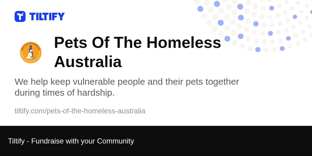 Tiltify Pets Of The Homeless Australia